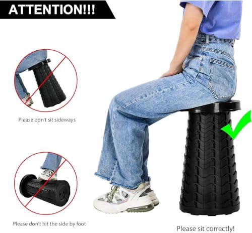 Image of Folding Stool, Camping, Hiking, Fishing, Picnic Chair Seat Table, Round Foldable Stool for Home, Office, Garden, Traveling (Black Round)