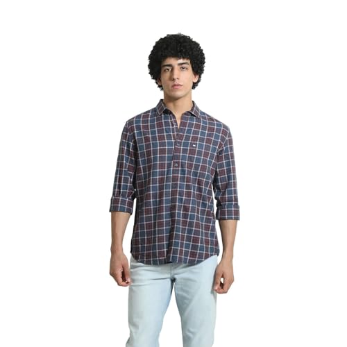 Image of BASICS 100% Cotton Checked Shirt for Men | Slim Fit | Everyday Smart Casual Wear | Full Sleeve