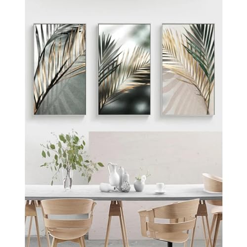 Art mural simple triptyque feuilles de palmier décoration salon