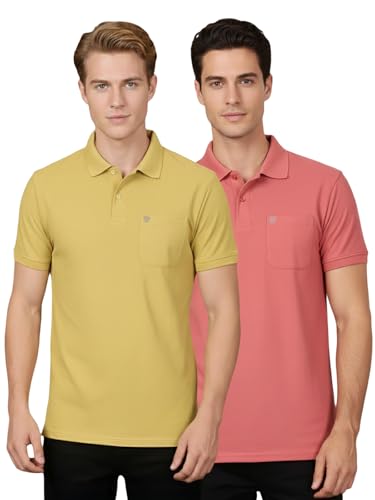 Image of Lux Cozi Men's Cotton Blend Polo T-Shirt with Chest Pocket | Collar T-Shirts for Men | Half Sleeves | Plain - Regular Fit (Pack of 2)