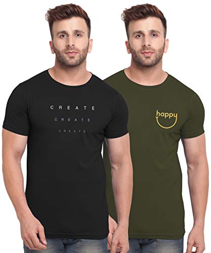 Image of BULLMER Mens HalfSleeve Round Neck Printed Cotton Tshirt - Combo Tshirt - PaCK of 2