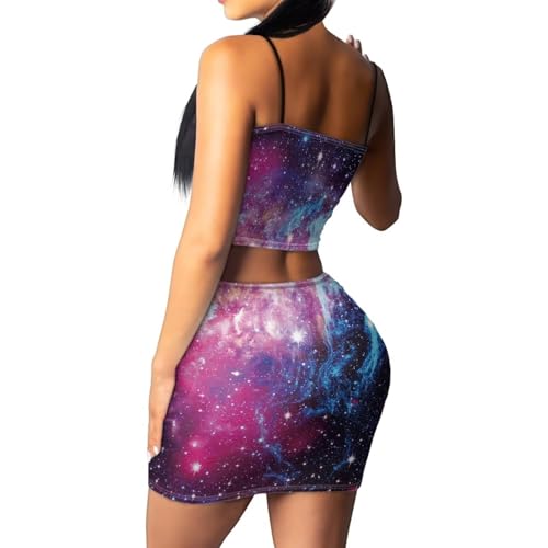 Image of Biyejit Women's 2 Piece Summer Outfits Spaghetti Strap Crop Tops and Bodycon Mini Skirt Dress Set Plus Size S-4XL