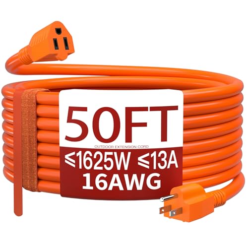 Image of Skrizcable 16 /3 50 FT Outdoor Extension Cord Waterproof, Weatherproof & Flame Retardant Orange 3 Prong Power Cord Outside for Lawn & Garden, 13 Amps 1625 Watts 125 VAC 16AWG SJTW, ETL Listed