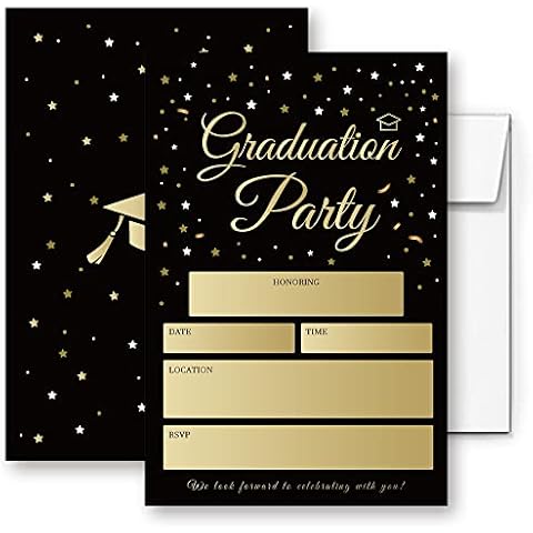 LoaHak Graduation Party gold black Invitations Graduation Invite Cards with Envelopes 20 Pack (001) Cover