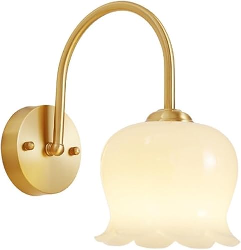 HPTHLY Nordic Retro Simple Wall Sconce Flower Shape Glass Shade Wall Lighting Gold Metal Hardwired Wall Lamps For Living Room Bedroom Hallway Vanity E26/E27 Sockets