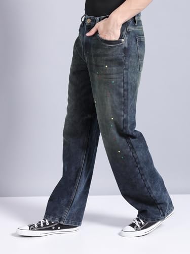 Image of The Indian Garage Co Men's Stretch Fit Mid Rise Baggy Solid Mid-Rise Stretchable Jeans