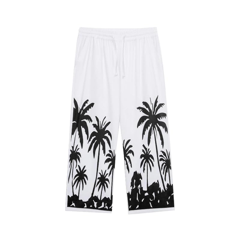ZOCANIA Linen Pants for Men Palm Trees Print Lightweight Baggy Style Summer Fall Beach Casual Trousers with Pocket 5