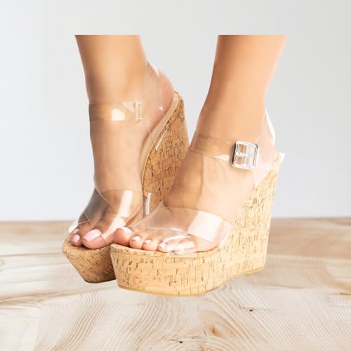 BAMBOO Women Peep Toe Platform Wedge High Heel Ankle Strap Sandals3