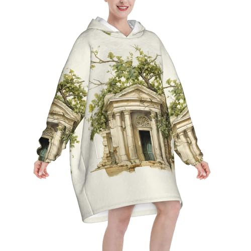 Couverture à capuche surdimensionnée avec motif grec pull plaid