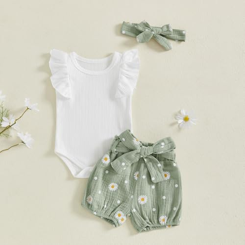 Mubineo Baby Girl Clothes Summer Outfits Cute Flower Romper Daisy Shorts Newborn Ruffle Bodysuit Outfit Sets2