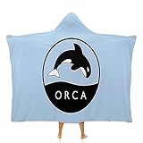 Killer Orca Whale Wearable Hooded Blanket Warm Cozy Blanket Wrap Oversized Throw Cape 40'x50'