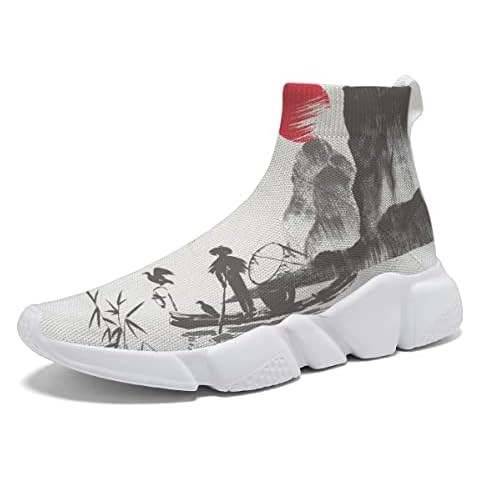 Hetios Men's Sock Sneakers Lightweight Breathable Athletic Running Shoes Fashion Landscape Painting Tennis Sport Walking Shoes US 7-15 Cover