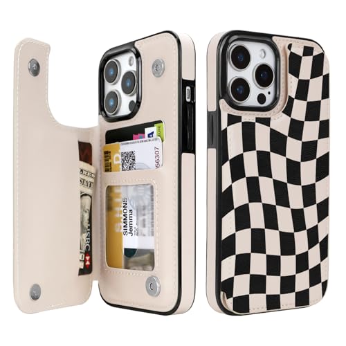 Image of uCOLOR Compatible with iPhone 12 /12 Pro 6.1 inch Wallet Case with Card Holder Slot Folio Flip PU Leather Kickstand Double Magnetic Clasp and RFID Blocking Design Cover (Dune Mirage Checkered)