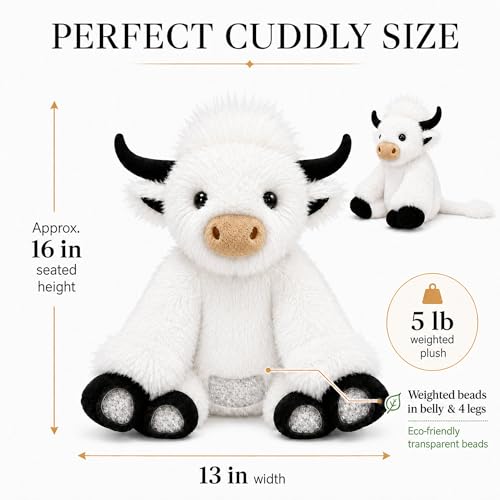 Image of JDF 5lbs Highland Cow Weighted Stuffed Animals, 16in Giant Highland Cow Gift Plush Toy, Adorable Stuffed Animal Adults & Kids Highland Cattle Plushie Pillow Decor