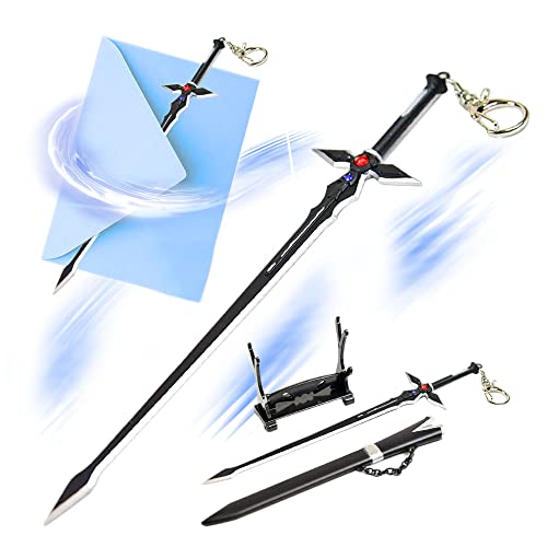 Swords and more Sword Art Online Dark Repulser Ouvre-lettres en forme d'épée par Kirito avec fourreau et support, acier inoxydable haute qualité, épée miniature, cadeau collectionneurs et fans, noir