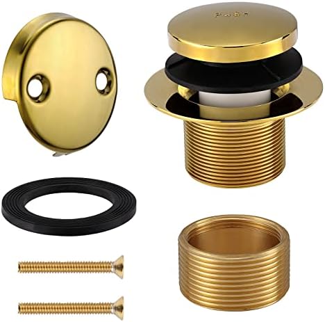 Tip Toe Bathtub Drain Conversion Kit Assembly, Tub Drain Plug Trim Set Bath Tub Drain Stopper with Two-Hole Overflow Faceplate(Polished Gold)