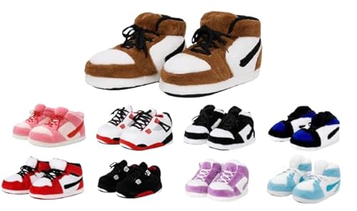 Warm Sneaker Slippersn Anti Slip Soft Comfy House Shoes Plush Fuzzy Slide One Size Fits Most Bigfoot Gift (Brown Black White, US Footwear Size System, Adult, Women, Alpha Range, Medium, Small, Large)