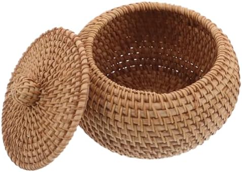 VALICLUD Cesta Pequeña de Mimbre con Tapa Caja de Almacenamiento ...