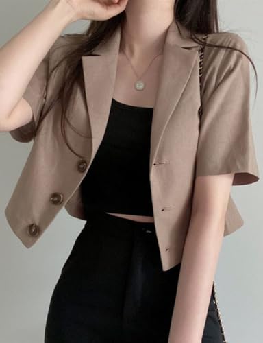 IDEALSANXUN Womens Linen Cropped Blazers Casual Short Sleeve Lightweight Blazer Jackets2