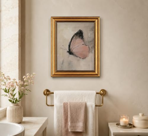 Image of Gold Framed 3D Textured Wall Art, Vintage Pink Butterfly Canvas Prints, Moody Cottagecore Moth Pictures Decor, Boho Rustic Farmhouse Insect Artwork for Living Room Bedroom Bathroom 16x24inch