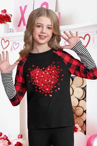 Image of LAZYCHILD Kids Valentine Shirt Girls Valentines Day Shirts Heart Graphic Long Sleeve Striped Tee Tops 5-14 Years