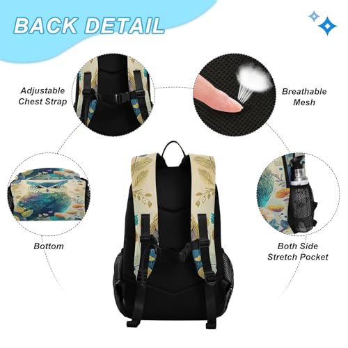 Kids Backpack Beautiful Green Owl Boys Girls School Backpack with Lunch Bag Bookbag Set3