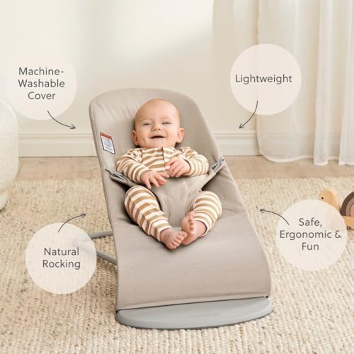 Image of BabyBjorn Bouncer Bliss, Woven melange, Light Beige | 2-in-1 Adjustable Baby Bouncer Seat and Toddler Chair, Newborn to Toddler (8-29 lbs), 4 Positions, Lightweight & Portable