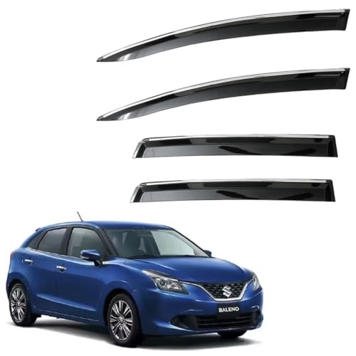 Image of CAR SAAZ Unbreakable Door Visor for BALENO (2015-2018) (Set of 4Pcs)|Stylish & Durable Chrome Lined Wind /Rain Deflector