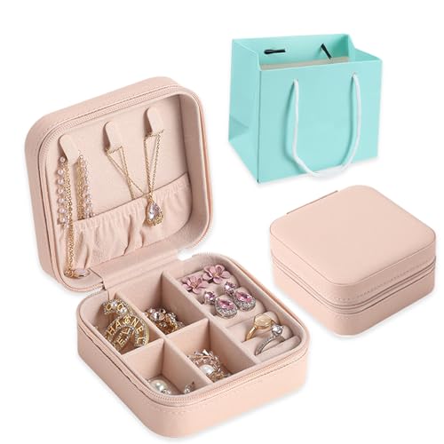 XIANGLONGY Caixa de jóias de viagem, presentes de aniversário para mulher, ideias para oferecer mulher, adequado como presentes de mulher, presentes para amigas (rosa)