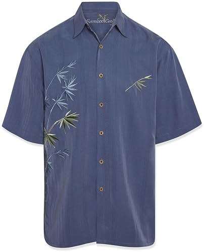 Bamboo Cay Mens Short Sleeve Flying Bamboos Casual Embroidered Woven Shirt