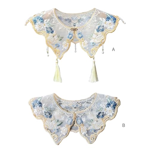 Chinese Embroidered Flower Organza Shawl Wrap Pearl Tassels Yunjian Cloud Shoulder False Collar Scarf for Dresses3