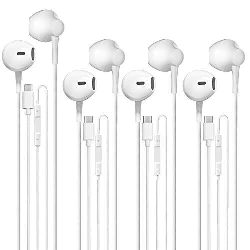 4 Pack USB C Headphones for iPhone 16 15 Pro Max Earbuds Wired with Microphone & Volume Control HiFi Stereo Type C Earphones for Galaxy S23/S22/S21/S20/Ultra Note 10/20, for iPad Pro Pixel 7/6/6a/5/4