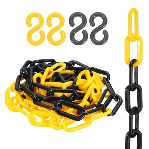 PATIKIL 2Set Plastic Chain 1" OD 9.84FT Safety Chain Barrier with 4 Hooks
