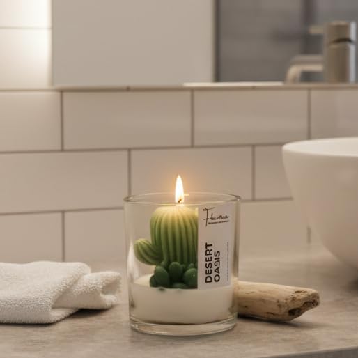 Image of Desert Oasis Cactus Scented Jar Candle | 200gm Soy Wax with 3D Cactus Topper | Warm Sandalwood Fragrance | Unique Succulent Decor Gift for Christmas & New Year's