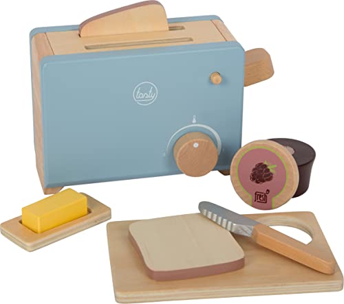 small Foot Toaster-Set Tasty aus Holz, Rollenspielzeug für Kinder, Zubehör für Spielküchen, ab 3 Jahren, 12246