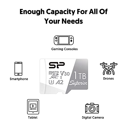 Image of Silicon Power 1TB Superior Micro SDXC UHS-I (U3) 4K A2,High Speed MicroSD Card with Adapter SU001TBSTXDA2V20AC
