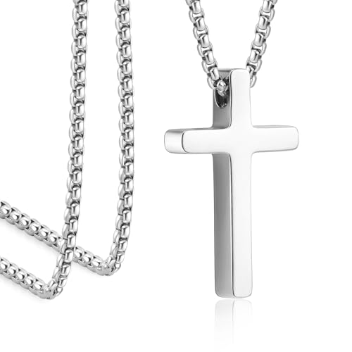Monily Birthday Gifts for Dad Cross Necklace for Men Silver/Gold Stainless Steel Cross Chain Pendant Necklace for Mens Father's day gifts