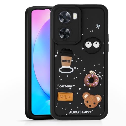 Image of Bintage Cute Fun Taddy Cartoon 3D Ball Bear Milk Donut Coffee Cup Silicon Case Full Body & Camera Protection Back Cover Compatible for Oppo A57 4G (2022) - Black
