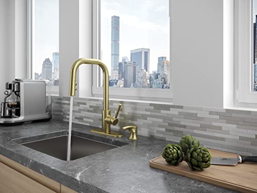 Pfister Zanna Kitchen Faucet With Pull Down Sprayer And Soap Dispenser, Single Handle, High Arc, Brushed Gold Finish, F5297Znrbg #TOP5