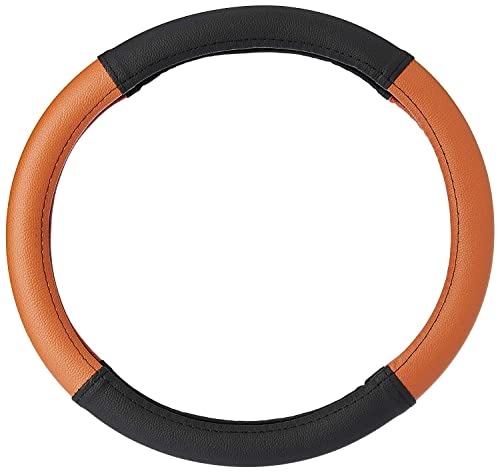 Image of Auto Oprema Car Dual Tone Steering Wheel Cover - Leather, Breathable, Anti Slip (Black-Tan) Customise Fitting for 3 Series