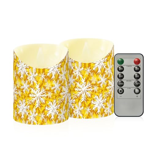 siphylline Set di 2 candele natalizie senza fiamma con telecomando LED finte candele per ufficio reception scrivania fiocchi di neve gialli