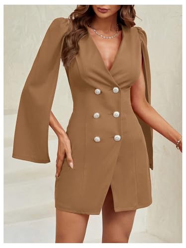 Image of Floerns Women's V Neck Double Breasted Cape Blazer Split Sleeve Elegant Blazer Dress