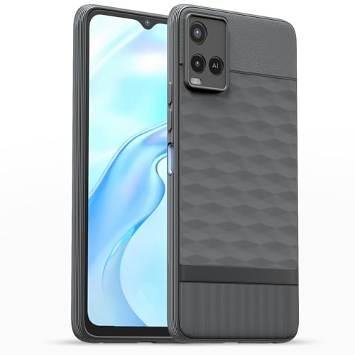Image of Pikkme Back Cover for Vivo Y21 2021 / Y33s Camera Protection 3D Hexa Cube Design Silicone Protective Bumper Case (Grey)