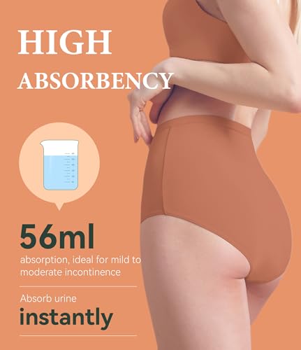 Image of Urinary Incontinence Postpartum Underwear for Women Washable Leak Proof Odor Control 56ml Absorbency Brief 1 Pack (Brown, M)