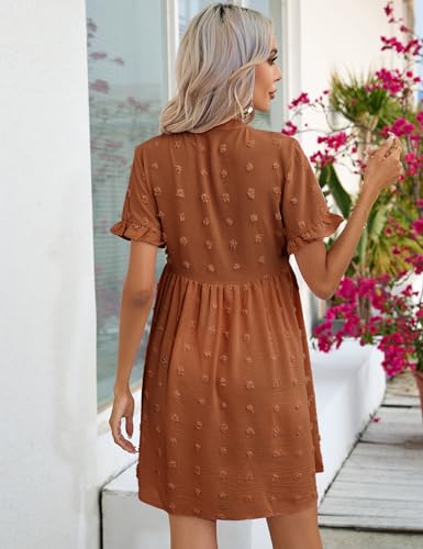 KOJOOIN Womens Maternity Swiss Dot Dress Summer V Neck Short Sleeve Button Down Mini Dress Baby Shower Photoshoot4