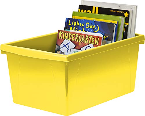 Image of Storex 5.5 Gallon Storage Bin - Plastic Classroom Organizer for Books and Supplies, Yellow, 1-Pack (61484C06C)