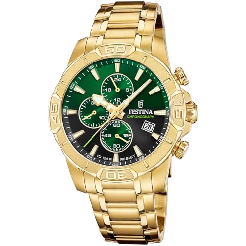 Festina Reloj Hombre F20705/6 Timeless Chronograph Caja de Acero Inoxidable 316l Dorado Correa de Acero Inoxidable 316l Dorado