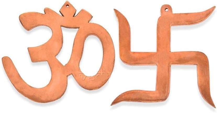 Vedic Vaani Pure Copper Hindu Spiritual Om and Swastik Wall Hanging Symbol for Vastu Energy