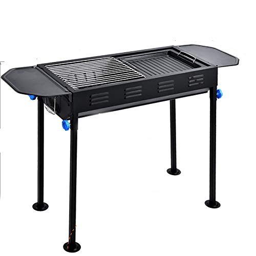 QJJML BBQ Grill, Stainless Steel Charcoal BBQ Smoked BBQ Folding Portable Outdoor Cooking Camping Hiking Picnic