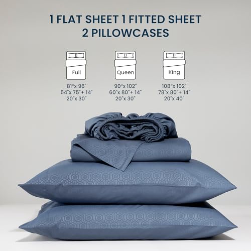 SLEEP ZONE King Size Sheets Set, 4 Piece Hotel Luxury Embossed Bedding Sheets with Fitted Sheet, Flat Sheet & 2 Pillowcases - Deep Pocket (Honeycomb Flint Blue)